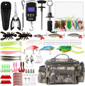 113Pcs Fishing Tool Kit, Fishing Bag, Fishing Pliers Hook Remover, Fish Lip Gripper, Fishing Lures Hook Tackle Box, Handheld Digital Scale, Ice Fly Fishing Gear Accessories Set Fishermen Gift
