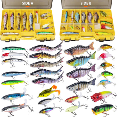 Fishing Lures Kit with Multi Jointed Swimbaits Surface Popper Crankbaits Pencil Minnow Frog, 28Pcs Topwater Trout Bass Fishing Tackle Fathers Day Fishing Gifts for Men Dad