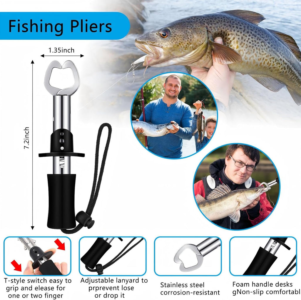 134 Pcs Fishing Tool Fishing Tackle Box Kit and Equipment for Adults Beginner Gift, Hook Remover, Pliers Kit, Backpack Tackle Container Lures, Lip Gripper, Weigh Scale
