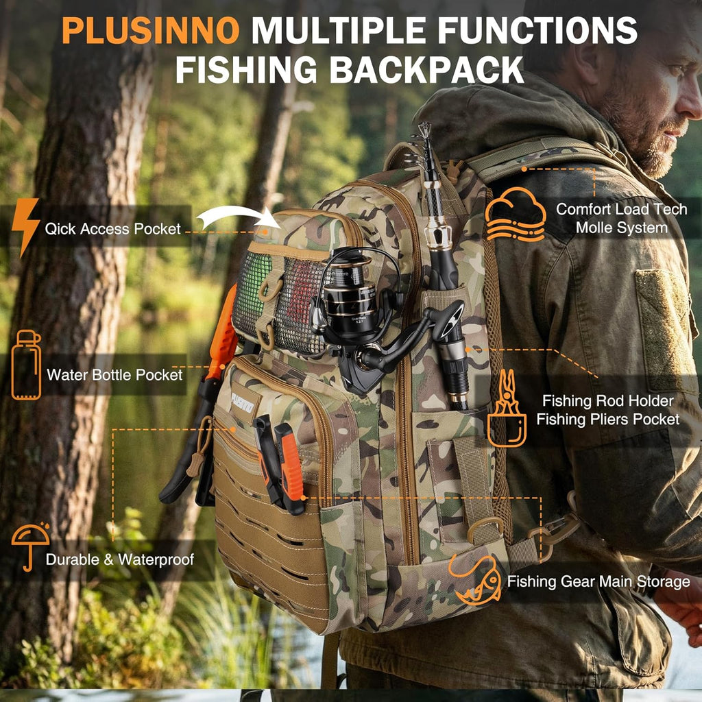 Fishing Gear, Fishing Backpack with Fishing Rod, Tackle Box, Waterproof Tackle Backpack with Rod Holders,Lures, Tools, Pliers & Accessories, Fish Gifts for Men