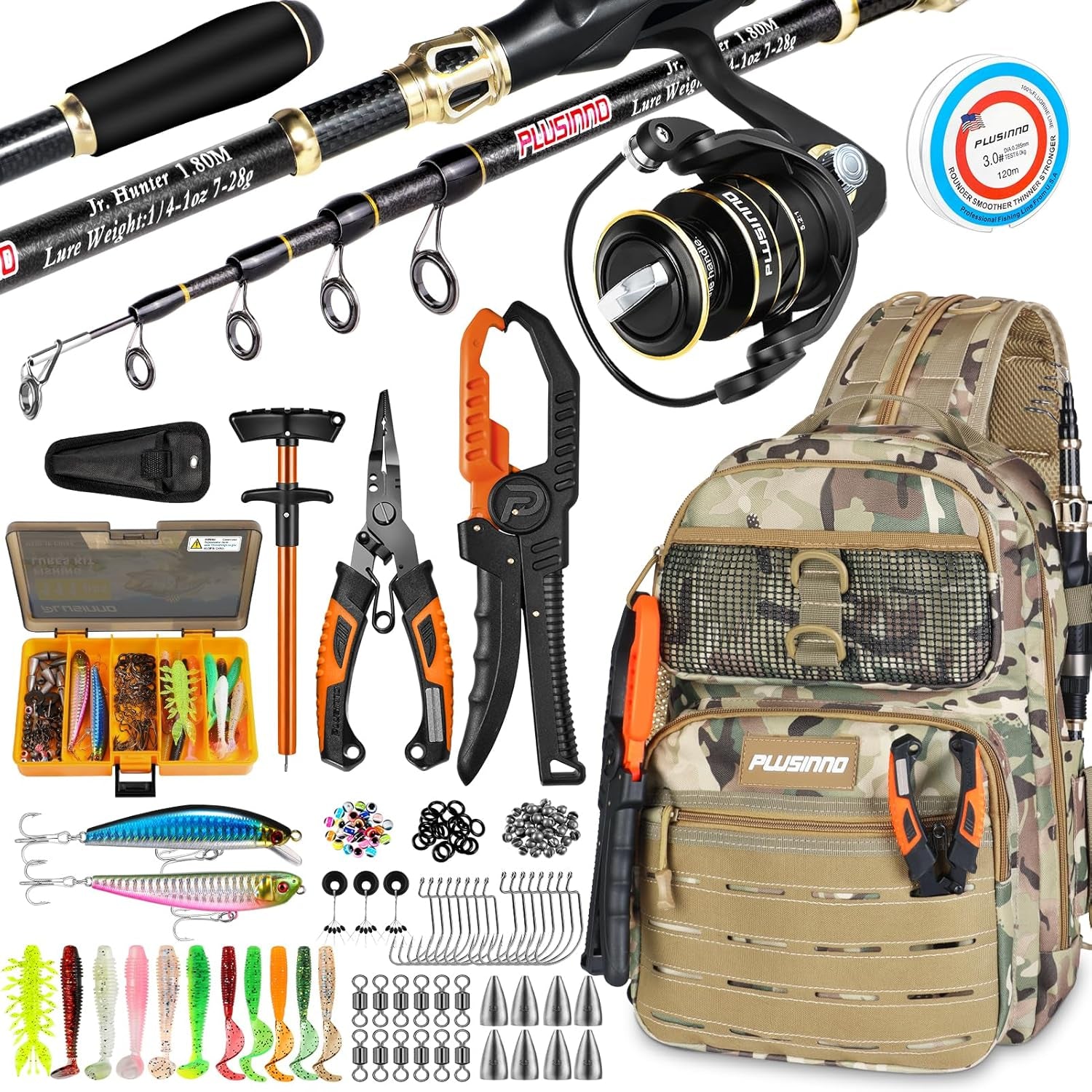 Fishing Gear, Fishing Backpack with Fishing Rod, Tackle Box, Waterproof Tackle Backpack with Rod Holders,Lures, Tools, Pliers & Accessories, Fish Gifts for Men