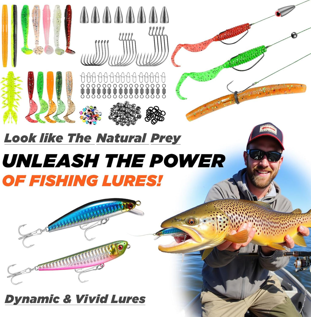 Fishing Backpack with Fishing Rod and Reel Combos Tackle Boxes, Waterproof Tackle Backpack for Gear with Rod Holder, Fish Gifts for Men with Tool Kit...