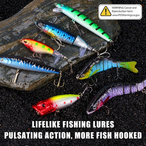 Fishing Lures Kit with Multi Jointed Swimbaits Surface Popper Crankbaits Pencil Minnow Frog, 28Pcs Topwater Trout Bass Fishing Tackle Fathers Day Fishing Gifts for Men Dad