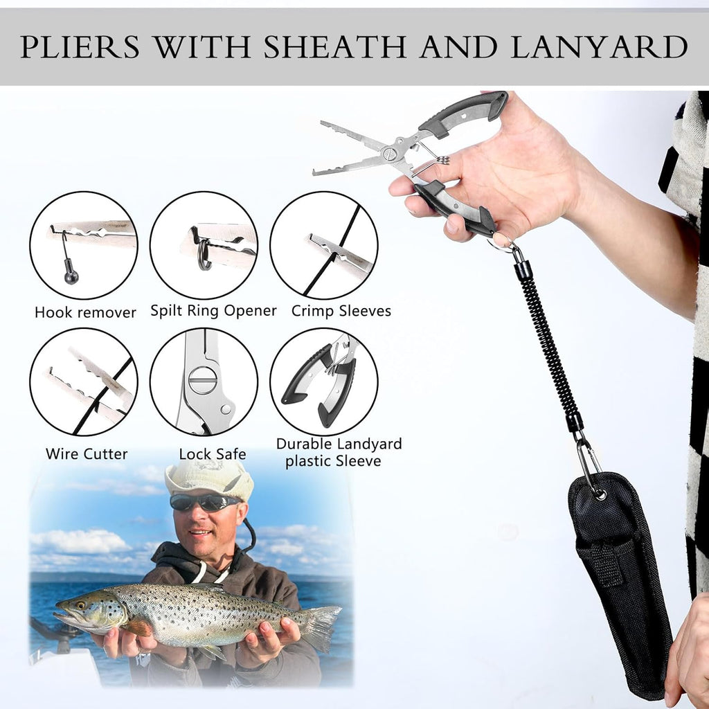 134 Pcs Fishing Tool Fishing Tackle Box Kit and Equipment for Adults Beginner Gift, Hook Remover, Pliers Kit, Backpack Tackle Container Lures, Lip Gripper, Weigh Scale