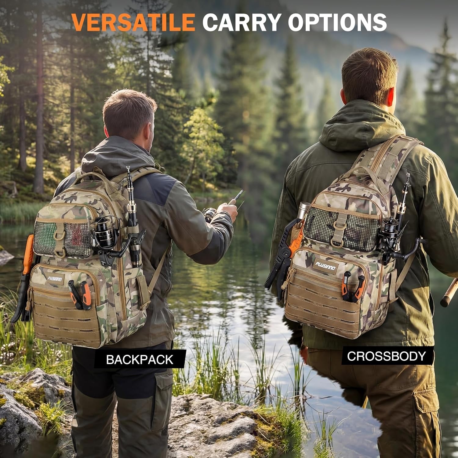 Fishing Gear, Fishing Backpack with Fishing Rod, Tackle Box, Waterproof Tackle Backpack with Rod Holders,Lures, Tools, Pliers & Accessories, Fish Gifts for Men