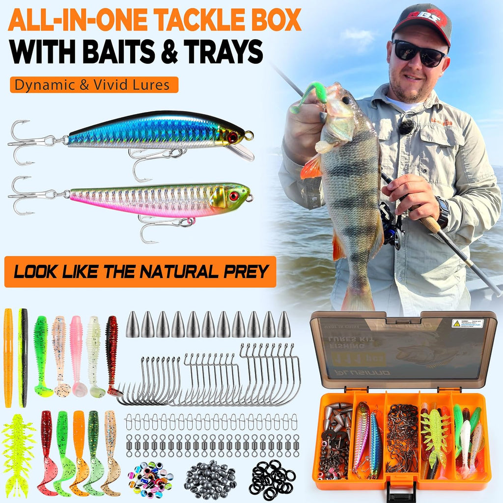 Fishing Gear,Full Fishing Pole Kit Include Fishing Rod and Reel Combo, Tackle Box with Fishing Lures, Fishing Accessories, Fishing Pliers,Fishing Gifts for Men with Fishing Tool Kit