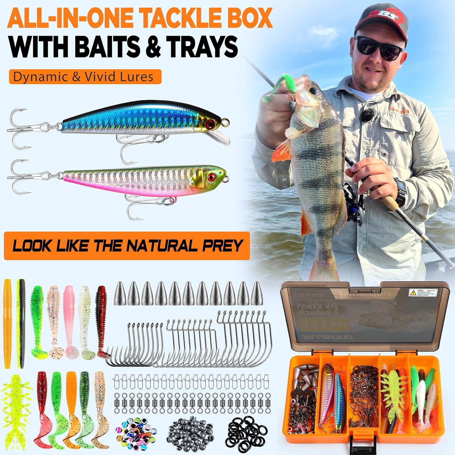 Fishing Gear,Full Fishing Pole Kit Include Fishing Rod and Reel Combo, Tackle Box with Fishing Lures, Fishing Accessories, Fishing Pliers,Fishing Gifts for Men with Fishing Tool Kit