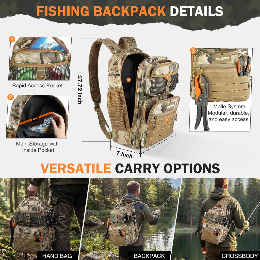 Fishing Gear, Fishing Backpack with Fishing Rod, Tackle Box, Waterproof Tackle Backpack with Rod Holders,Lures, Tools, Pliers & Accessories, Fish Gifts for Men