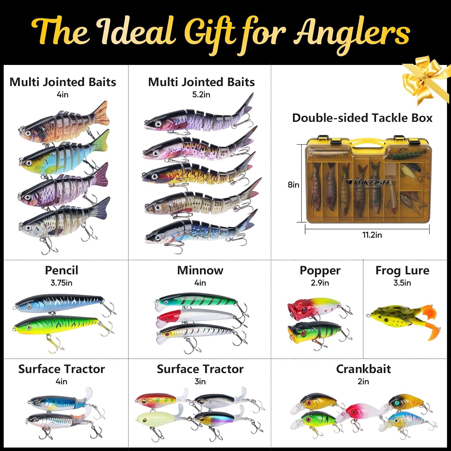 Fishing Lures Kit with Multi Jointed Swimbaits Surface Popper Crankbaits Pencil Minnow Frog, 28Pcs Topwater Trout Bass Fishing Tackle Fathers Day Fishing Gifts for Men Dad