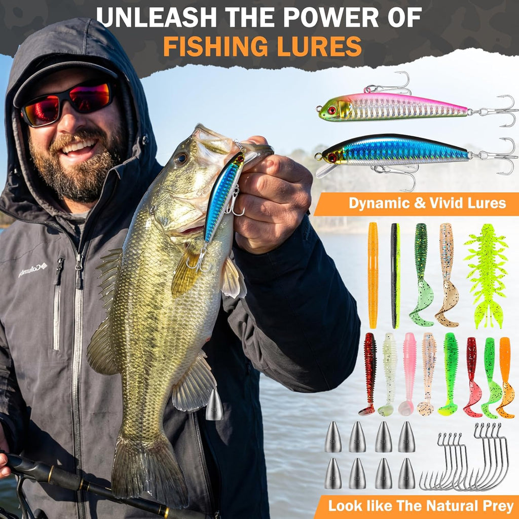 Fishing Gear, Fishing Backpack with Fishing Rod, Tackle Box, Waterproof Tackle Backpack with Rod Holders,Lures, Tools, Pliers & Accessories, Fish Gifts for Men