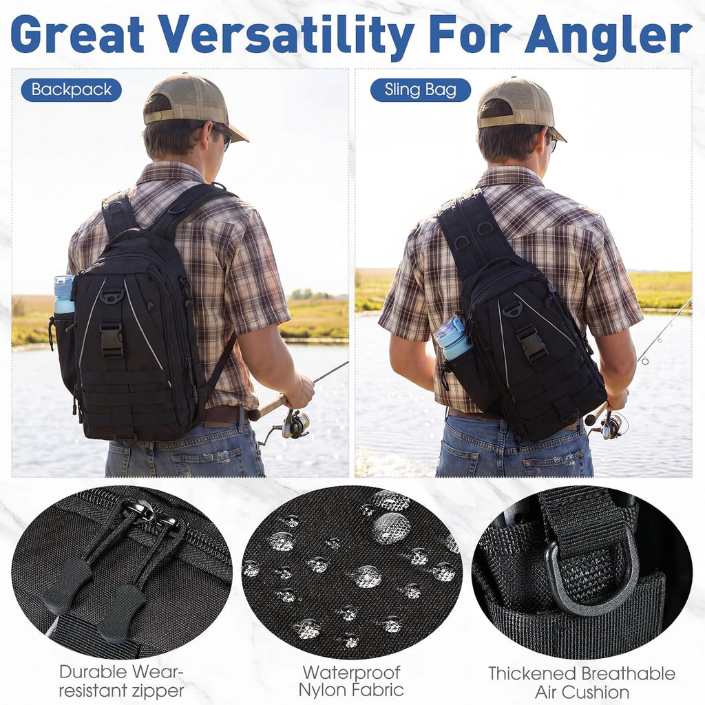 256 Pcs Fishing Backpack with Tackle Box Gears, Tackle Sling Bag Backpack, Fishing Hook, Lures, Retractable Landing Net, Plier, Lip Gripper, Hook Remover, Fish Gift Men