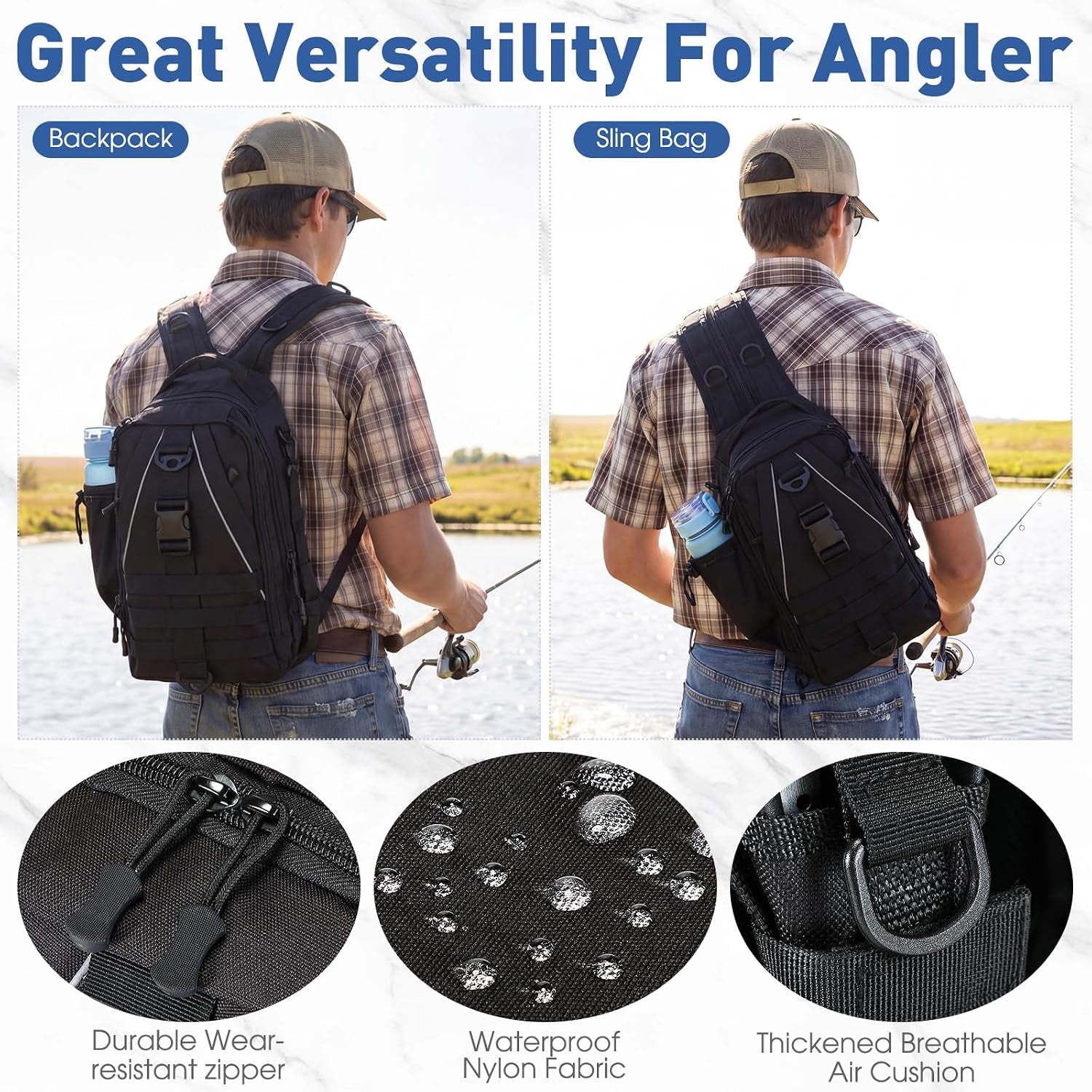 256 Pcs Fishing Backpack with Tackle Box Gears, Tackle Sling Bag Backpack, Fishing Hook, Lures, Retractable Landing Net, Plier, Lip Gripper, Hook Remover, Fish Gift Men