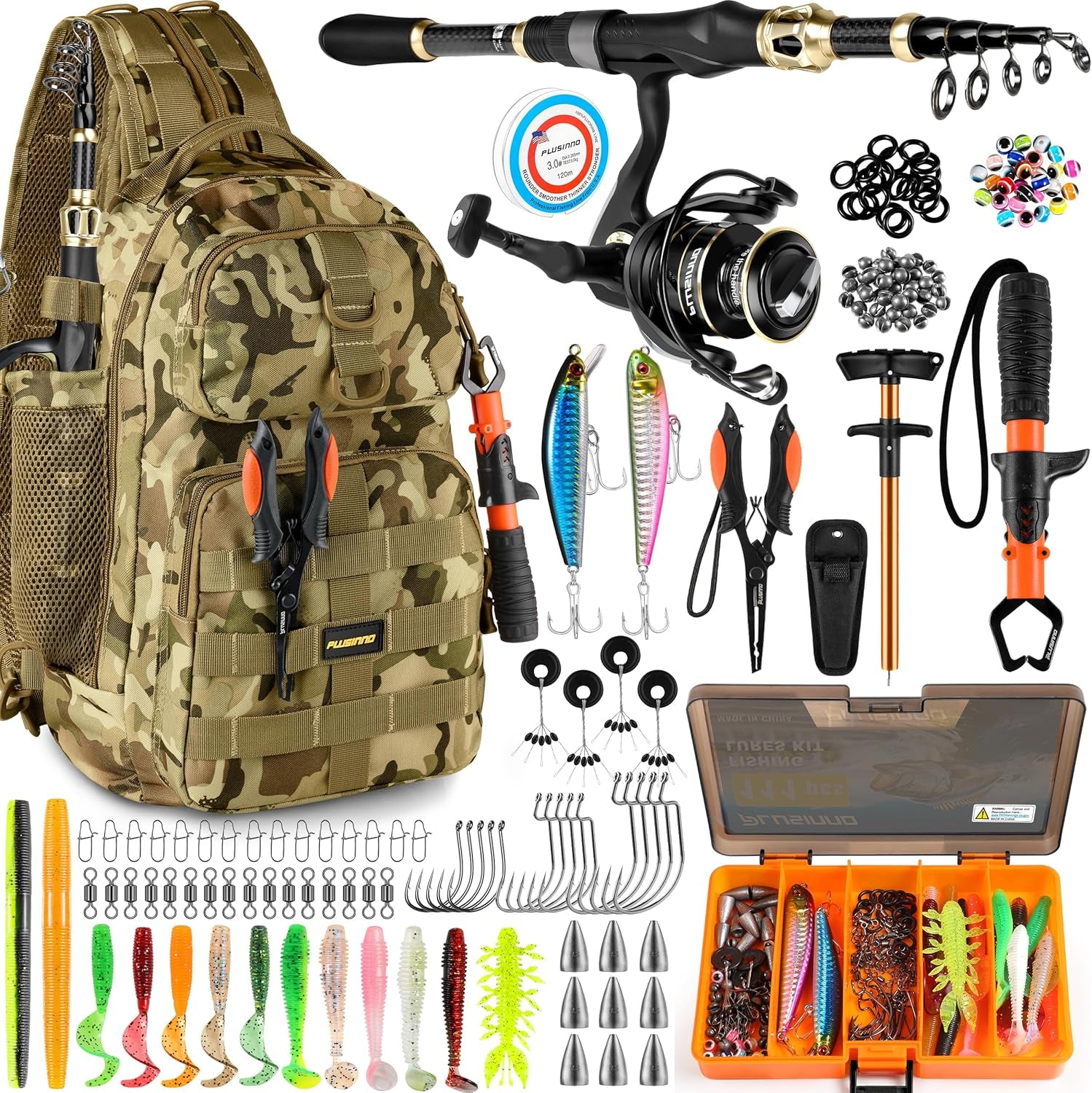 Fishing Backpack with Fishing Rod and Reel Combos Tackle Boxes, Waterproof Tackle Backpack for Gear with Rod Holder, Fish Gifts for Men with Tool Kit...