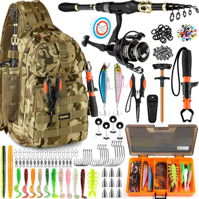 Fishing Backpack with Fishing Rod and Reel Combos Tackle Boxes, Waterproof Tackle Backpack for Gear with Rod Holder, Fish Gifts for Men with Tool Kit...