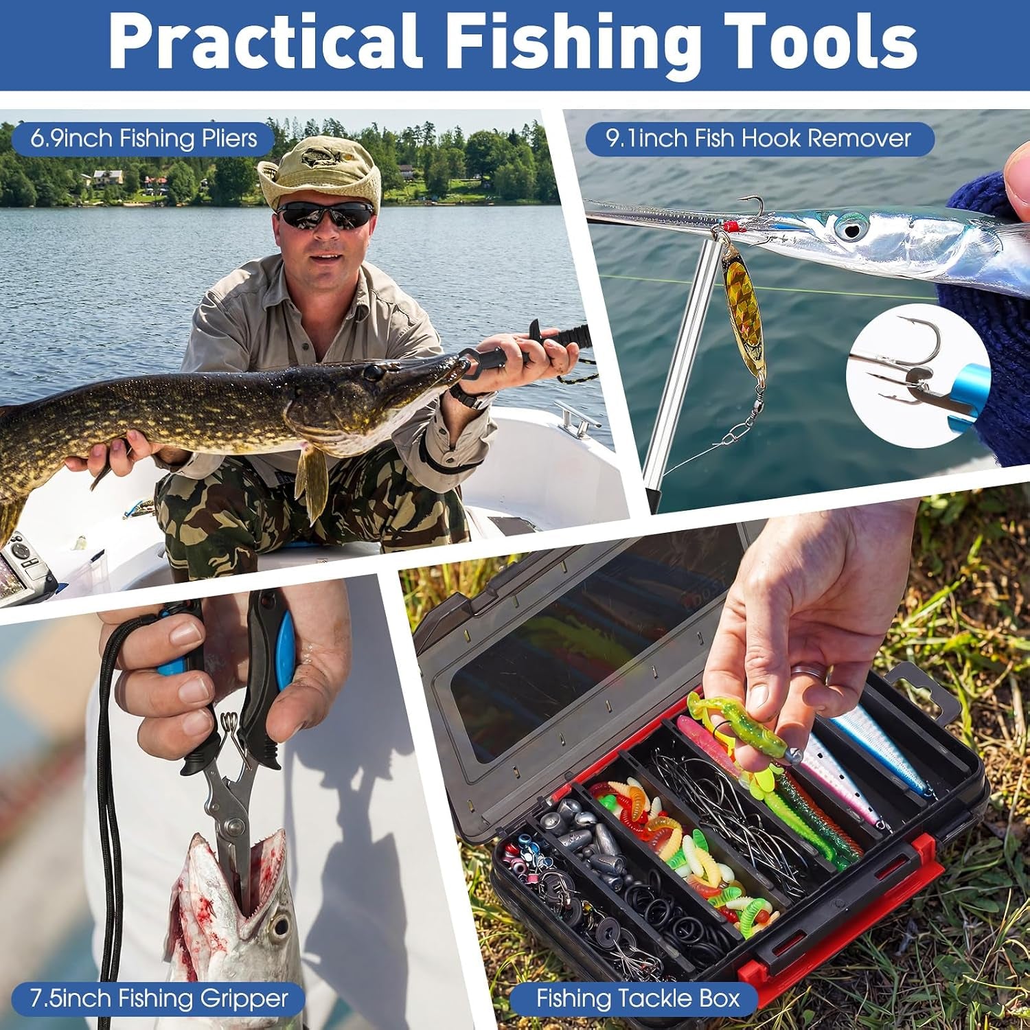 256 Pcs Fishing Backpack with Tackle Box Gears, Tackle Sling Bag Backpack, Fishing Hook, Lures, Retractable Landing Net, Plier, Lip Gripper, Hook Remover, Fish Gift Men