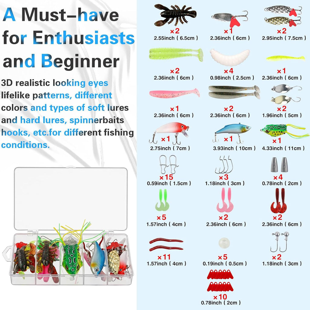 113Pcs Fishing Tool Kit, Fishing Bag, Fishing Pliers Hook Remover, Fish Lip Gripper, Fishing Lures Hook Tackle Box, Handheld Digital Scale, Ice Fly Fishing Gear Accessories Set Fishermen Gift